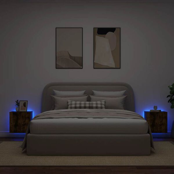 vidaXL Stenske TV omarice z LED 2 kosa dimljeni hrast 40,5x35x40 cm