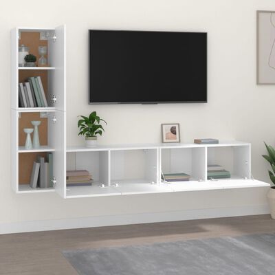 vidaXL Komplet TV omaric 4-delni bel inženirski les