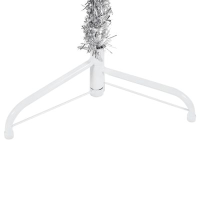 vidaXL Ozka umetna polovična novoletna jelka s stojalom srebrna 150 cm