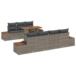 vidaXL Vrtna sedežna garnitura z blazino 8 pcs Siva Poly ratan