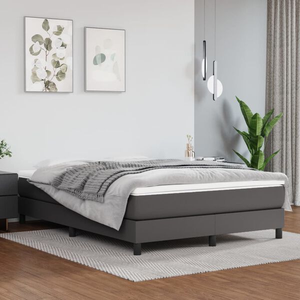 vidaXL Box spring postelja z vzmetnico siva 140x200 cm umetno usnje