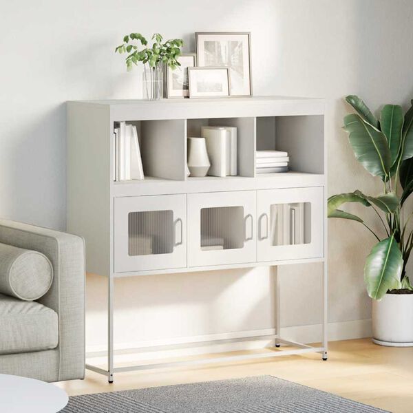 vidaXL Komoda bela 100,5x39x107 cm hladno valjano jeklo