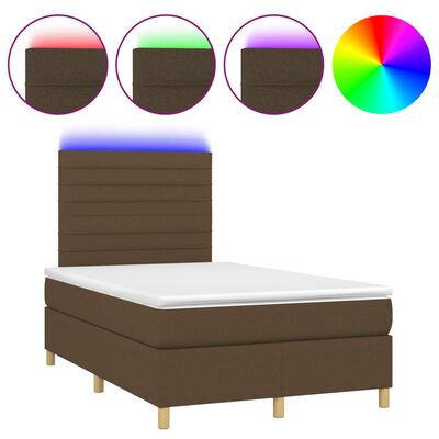 vidaXL Box spring postelja z vzmetnico LED tem. rjava 120x190 cm blago