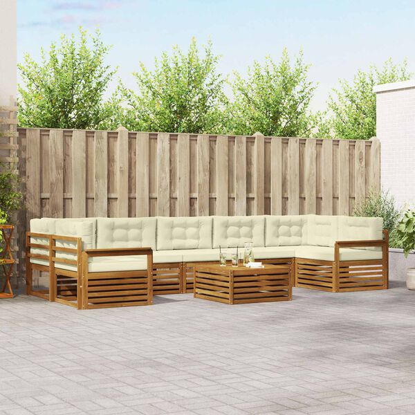 vidaXL Zunanja garnitura za sedenje z blazino 8 pcs Naravna in smetana
