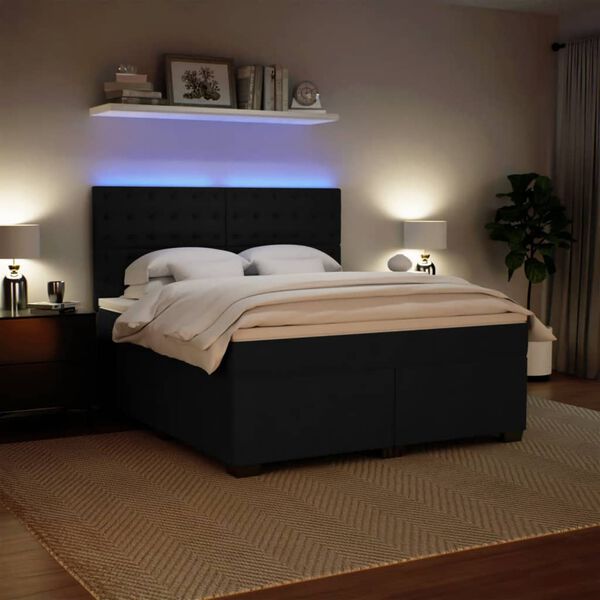 vidaXL Box spring postelja z vzmetnico črna 180x200 cm žamet