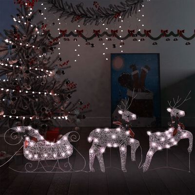 vidaXL Zunanji božični jeleni s sanmi 60 LED lučk zlate barve