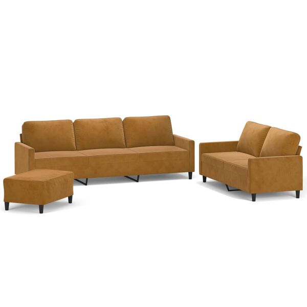 vidaXL Sedežna garnitura 3-delna z blazinami rjav žamet