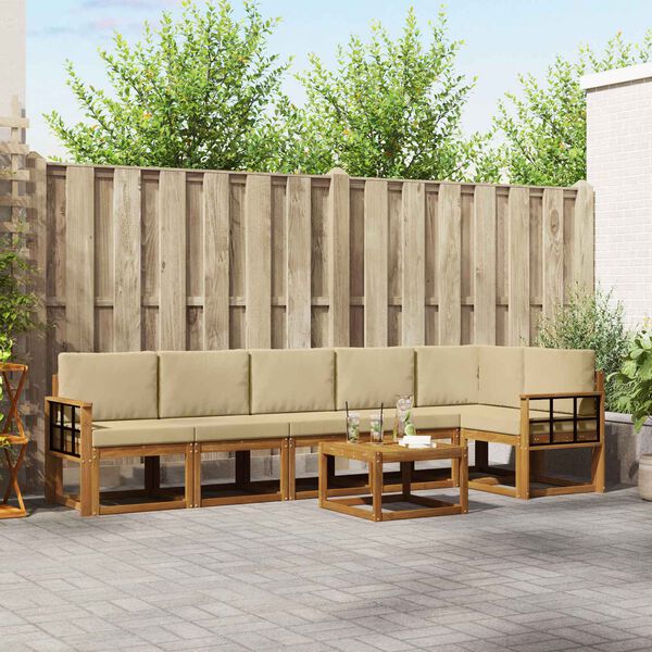 vidaXL Zunanja garnitura za sedenje z blazino 7 pcs Naravna in bež