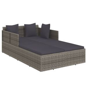 vidaXL Ležalnik z blazino siv 182x118x63 cm poli ratan