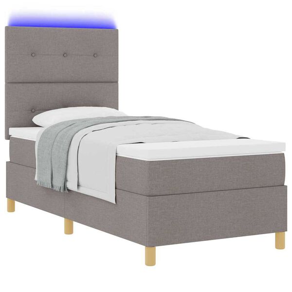 vidaXL LED Box Spring Postelja z vzmetnico Taupe 80 x 200 cm blago
