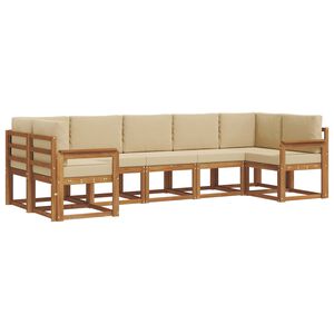vidaXL Zunanja garnitura za sedenje z blazino 7 pcs Naravna in bež