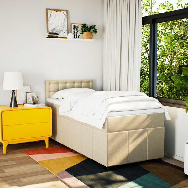 vidaXL Box spring postelja z vzmetnico krem 90x190 cm blago