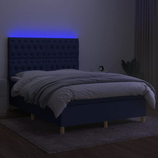 vidaXL Box spring postelja z vzmetnico LED modra 140x200 cm blago
