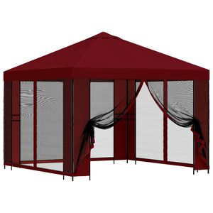 vidaXL Vrtni gazebo s stranskimi stenami 3 x 3 m Burgundija