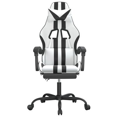 vidaXL Vrtljivi gaming stol z oporo za noge belo in črno umetno usnje
