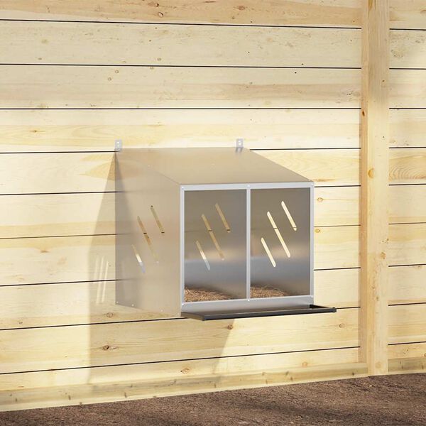 vidaXL Piščančja gnezdilnica s 2 oddelki pocinkana srebrna kovina