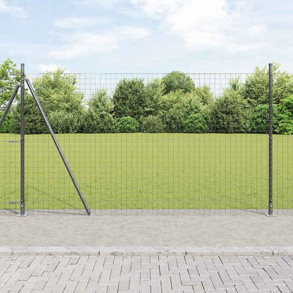 vidaXL Ograja s stebrom Siva 1,5 x 10 m Jeklo in PVC
