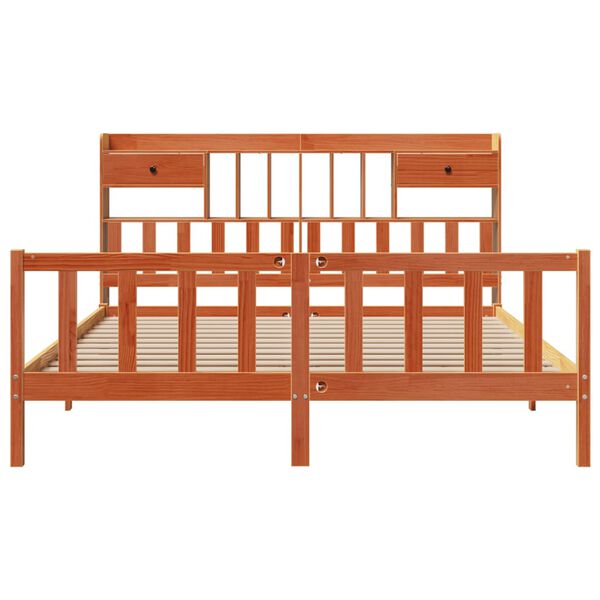 vidaXL Knjižna postelja brez vzmetnice vošč. rjava 200x200 cm borovina