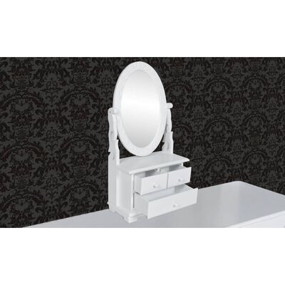 vidaXL Toaletna miza z ovalnim vrtljivim ogledalom MDF
