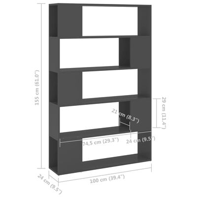 vidaXL Knjižna omara za razdelitev prostora siva 100x24x155 cm