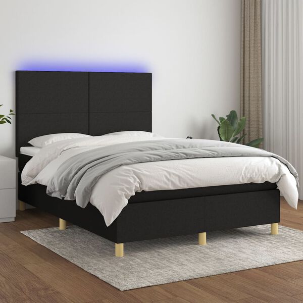 vidaXL Box spring postelja z vzmetnico LED črna 140x200 cm blago