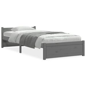 vidaXL Posteljni okvir siv iz trdnega lesa 75x190 cm