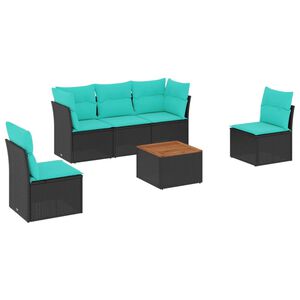 vidaXL Vrtna sedežna garnitura 6-delna z blazinami črn poli ratan