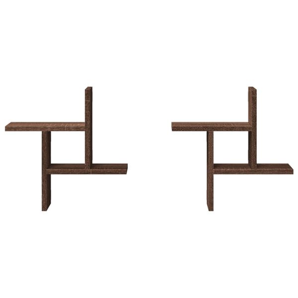 vidaXL Stenske police 2 kosa rjavi hrast 38x12x38 cm inženirski les