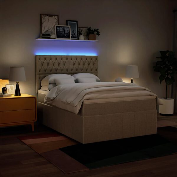 vidaXL Box spring postelja z vzmetnico krem 160x200 cm blago