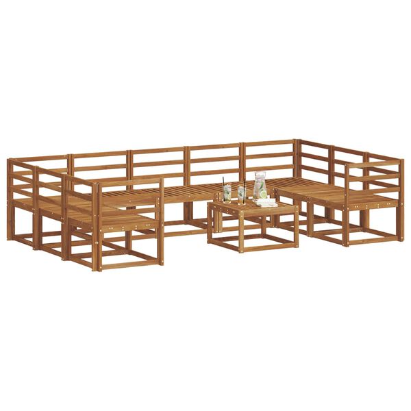 vidaXL Zunanja garnitura za sedenje 10 pcs Naravna Masiven les akacije