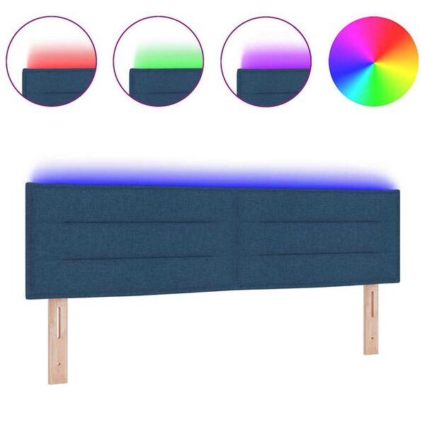 vidaXL LED glava postelje z LED lučmi z vzglavjem Modra 160 cm blago