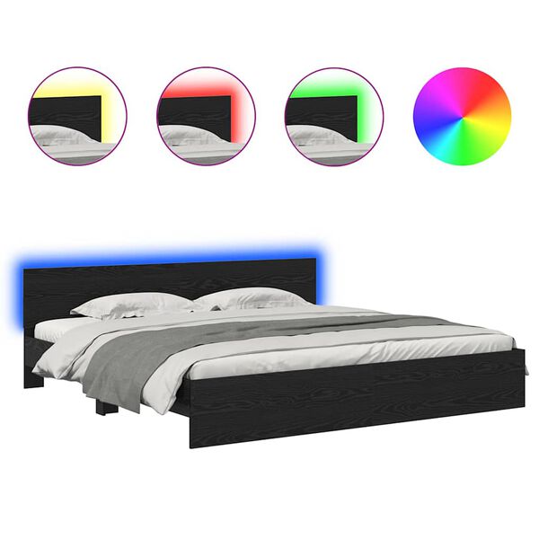 vidaXL Konstrukcija postelje z LED lučmi Črna Orehovina 180 x 200 cm