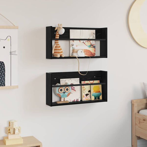 vidaXL Regal za revije s polico 2 pcs Črna Orehovina 60 x 12 x 30 cm