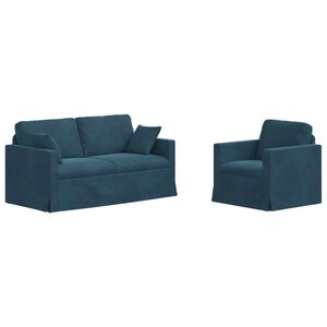 vidaXL Kavčna garnitura 2 pcs Modra 158 x 78 x 80 cm Žamet