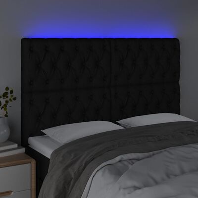 vidaXL LED posteljno vzglavje črno 144x7x118/128 cm blago