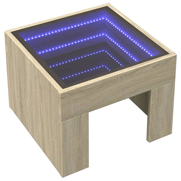 vidaXL Klubska mizica z neskončnimi LED sonoma hrast 40x40x30 cm