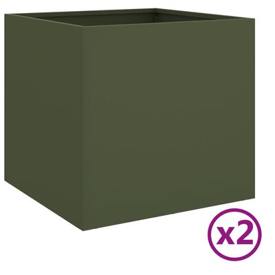 vidaXL Cvetlično korito 2 kosa olivno zeleno 49x47x46 cm valjano jeklo