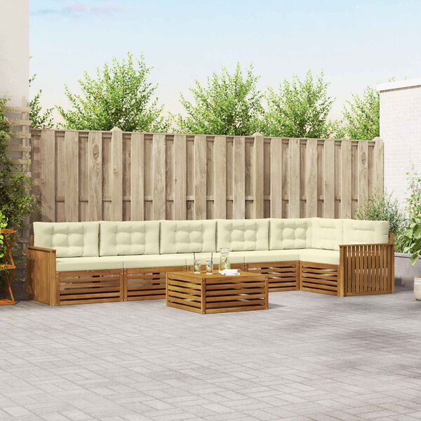 vidaXL Zunanja garnitura za sedenje z blazino 7 pcs Naravna in smetana