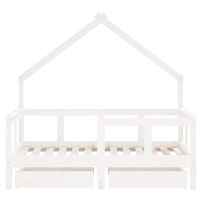 vidaXL Otroški posteljni okvir s predali bel 70x140 cm trdna borovina