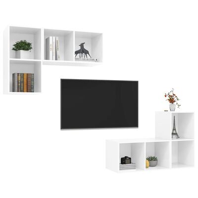 vidaXL Stenske TV omarice 4 kosi visok sijaj bela iverna plošča