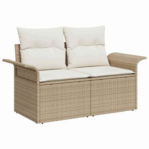 vidaXL Vrtni kavč z blazino Bež 141 x 62 x 69cm poli ratan