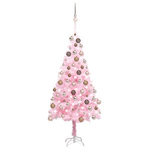 vidaXL Umetna osvetljena novoletna jelka z bunkicami roza 180 cm PVC