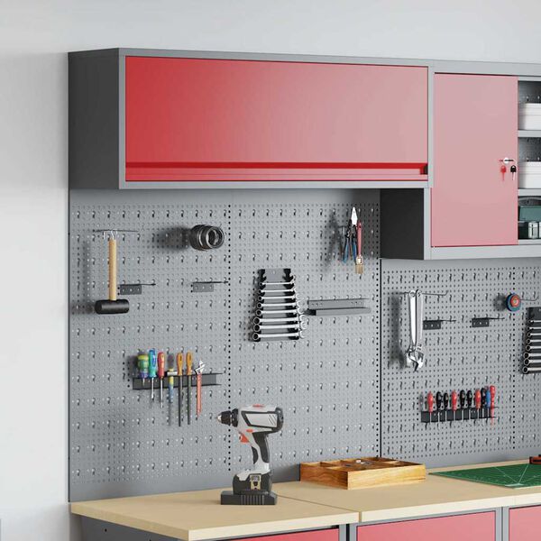 vidaXL Komplet omare in pegboard 3 pcs Rdeča 100 x 25 x 115 cm Jeklo