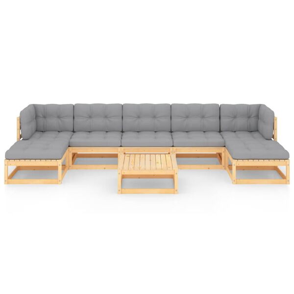 vidaXL Vrtna sedežna garnitura 8-delna z blazinami trdna borovina