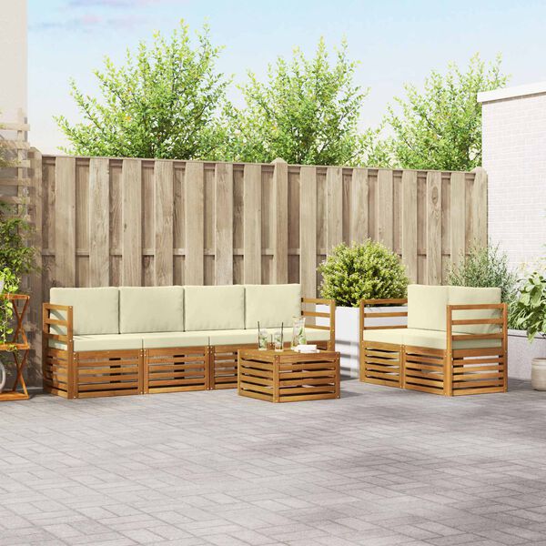 vidaXL Sedežne garniture 7 pcs Naravna in smetana Masiven les akacije