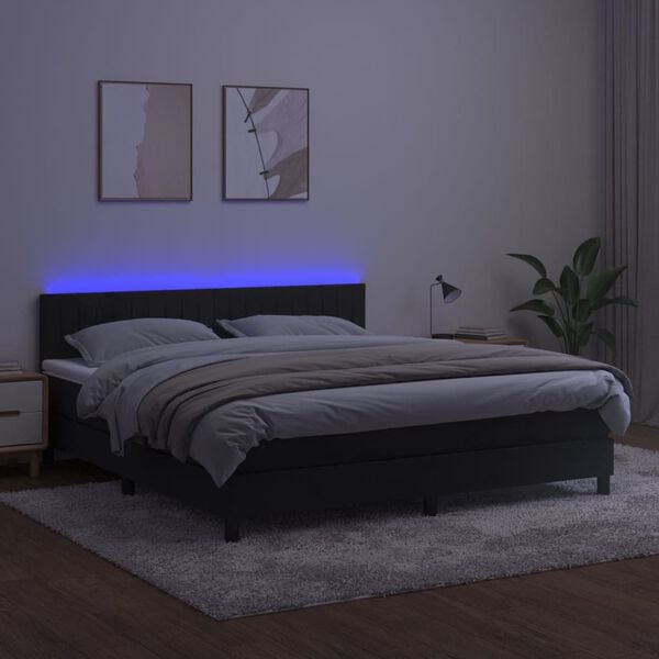 vidaXL Box spring postelja z vzmetnico LED črna 160x200 cm žamet