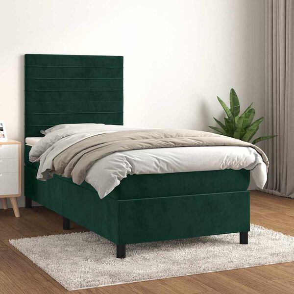vidaXL Box spring postelja z vzmetnico temno zelena 80x200 cm žamet