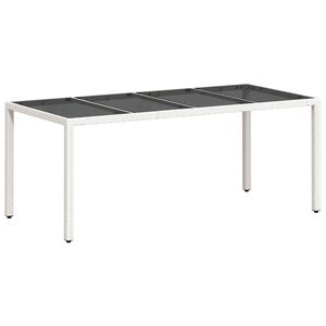 vidaXL Vrtna miza s stekleno plo&scaron;čo bela 190x90x75 cm poli ratan