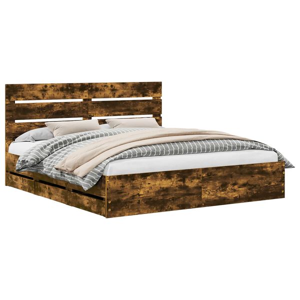 vidaXL Konstrukcija postelje s predalom Dimljeni oreh 180 x 200 cm