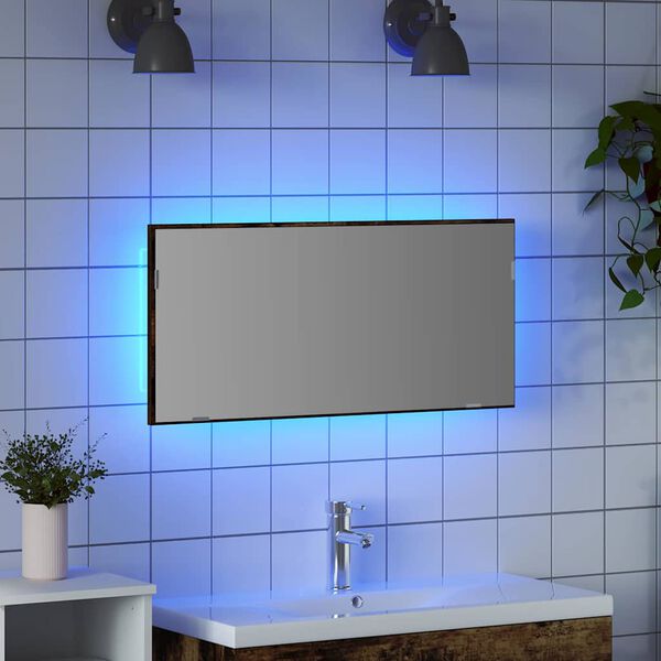 vidaXL Ogledalo z LED lučmi Rjava 80 x 37 cm Steklo in inženirski les